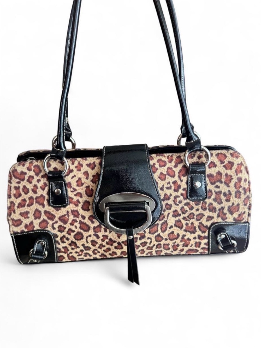 Hillard & Hanson Leopard Print Shoulder Bag with Black Trim